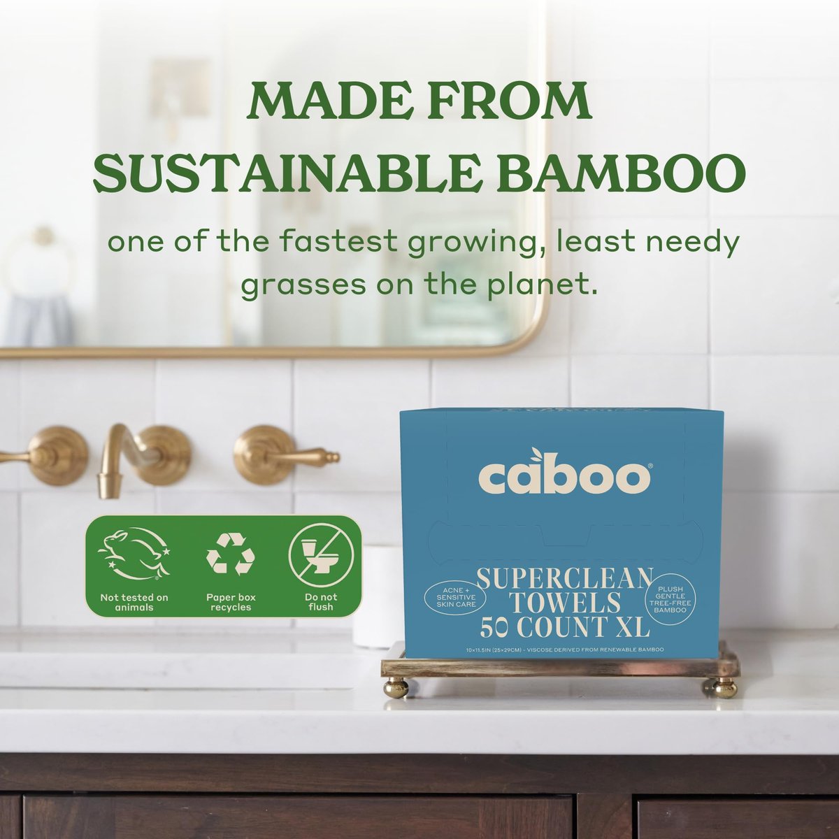 Caboo Tree Free Disposable Face Towels – 50 Soft, Lint-Free Towels | Extra-Large 10x11.5” | Gentle Alternative to Makeup Wipes & Washcloths Avelisse