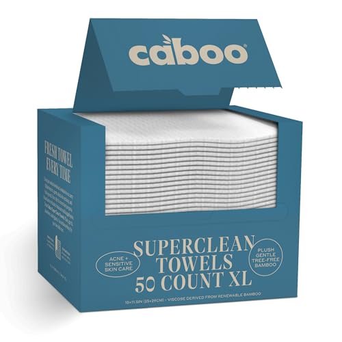 Caboo Tree Free Disposable Face Towels – 50 Soft, Lint-Free Towels | Extra-Large 10x11.5” | Gentle Alternative to Makeup Wipes & Washcloths Avelisse