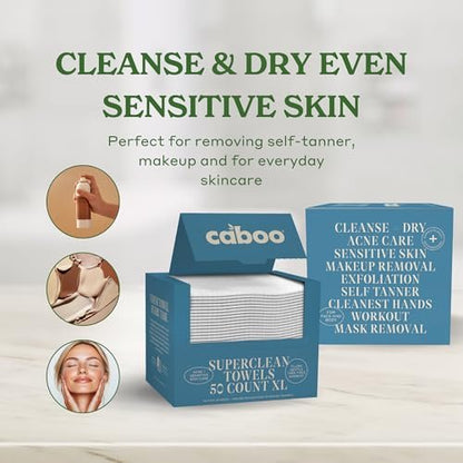 Caboo Tree Free Disposable Face Towels – 50 Soft, Lint-Free Towels | Extra-Large 10x11.5” | Gentle Alternative to Makeup Wipes & Washcloths Avelisse