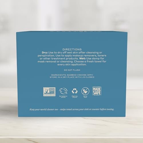 Caboo Tree Free Disposable Face Towels – 50 Soft, Lint-Free Towels | Extra-Large 10x11.5” | Gentle Alternative to Makeup Wipes & Washcloths Avelisse
