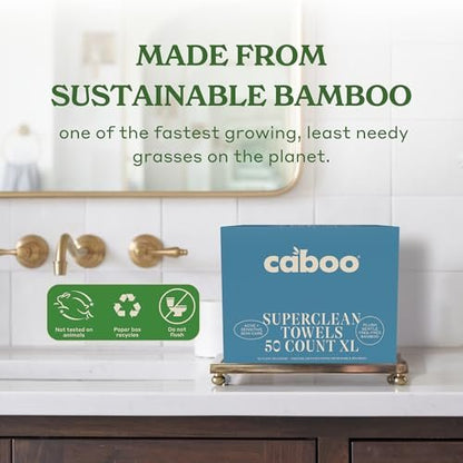 Caboo Tree Free Disposable Face Towels – 50 Soft, Lint-Free Towels | Extra-Large 10x11.5” | Gentle Alternative to Makeup Wipes & Washcloths Avelisse