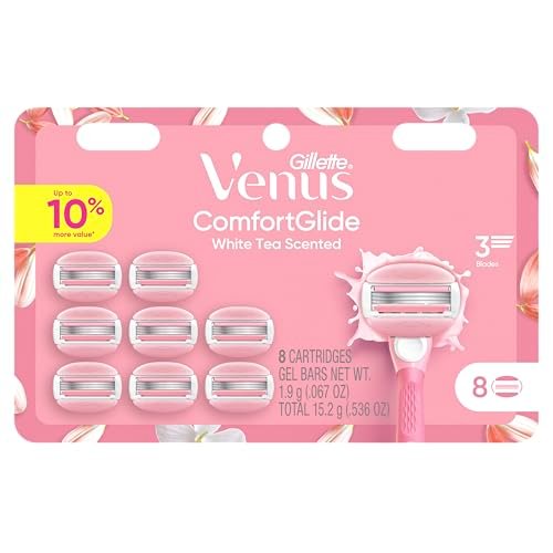 Venus ComfortGlide White Tea Women's Razor Blade Refills, 8 Count, with Built-in Shave Gel Bars Avelisse