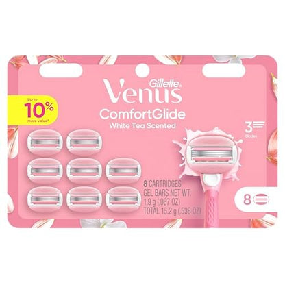 Venus ComfortGlide White Tea Women's Razor Blade Refills, 8 Count, with Built-in Shave Gel Bars Avelisse