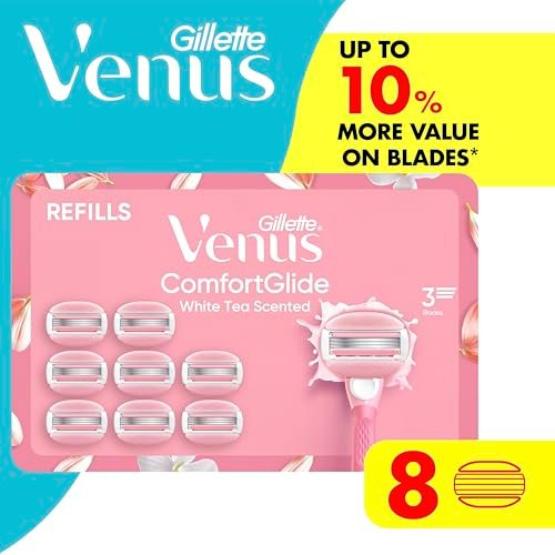 Venus ComfortGlide White Tea Women's Razor Blade Refills, 8 Count, with Built-in Shave Gel Bars Avelisse