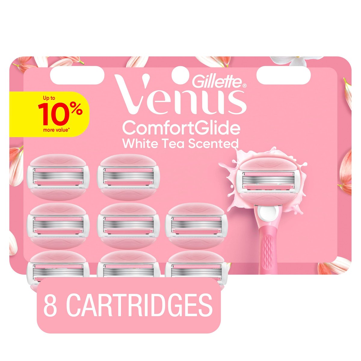 Venus ComfortGlide White Tea Women's Razor Blade Refills, 8 Count, with Built-in Shave Gel Bars Avelisse