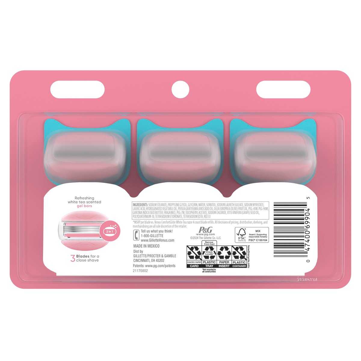 Venus ComfortGlide White Tea Women's Razor Blade Refills, 8 Count, with Built-in Shave Gel Bars Avelisse