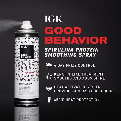 IGK GOOD BEHAVIOR Spirulina Protein Smoothing Spray - Keratin-Like Frizz Control & Heat Protectant - Vegan & Cruelty Free - 5.6 oz (Pack of 2) Avelisse