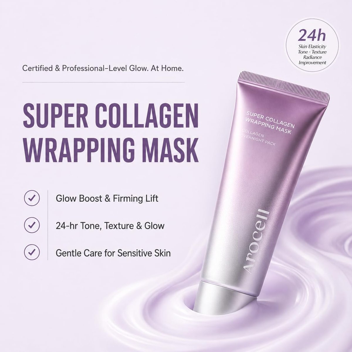 AROCELL Super Collagen Wrapping Facial Mask – Korean Peel Off Face Mask for Hydrating, Firming & Elasticity 80ml Avelisse