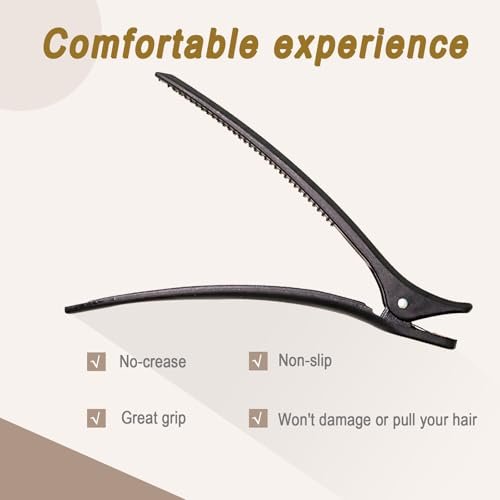 owmoer 6-Pack Professional Duckbill Hair Clips - 4.7 Inch Anti-Slip Sectioning Clips for Salon, Long & Thick Hair - Black Avelisse