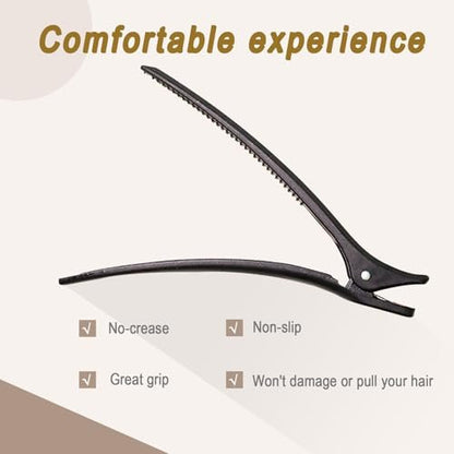 owmoer 6-Pack Professional Duckbill Hair Clips - 4.7 Inch Anti-Slip Sectioning Clips for Salon, Long & Thick Hair - Black Avelisse