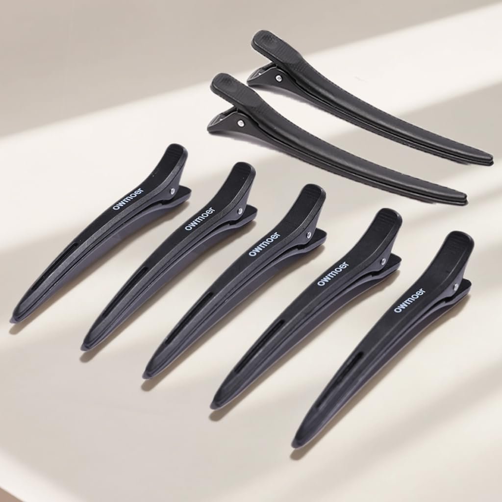 owmoer 6-Pack Professional Duckbill Hair Clips - 4.7 Inch Anti-Slip Sectioning Clips for Salon, Long & Thick Hair - Black Avelisse
