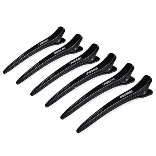 owmoer 6-Pack Professional Duckbill Hair Clips - 4.7 Inch Anti-Slip Sectioning Clips for Salon, Long & Thick Hair - Black Avelisse