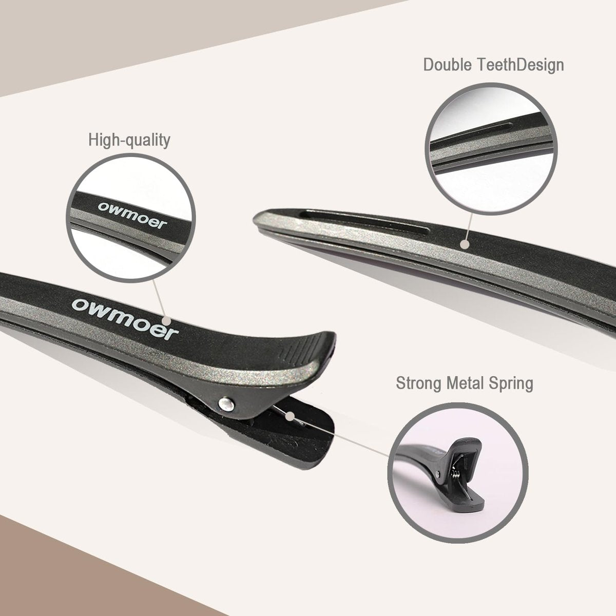 owmoer 6-Pack Professional Duckbill Hair Clips - 4.7 Inch Anti-Slip Sectioning Clips for Salon, Long & Thick Hair - Black Avelisse