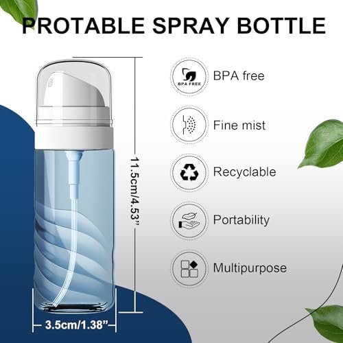 Yolaist 2 Pack 60ml Small Spray Bottles - Portable Refillable Travel Spray Bottles for Hair, Cleaning, Beauty - Fine Mist, Leak Proof - Light Blue & Light Green - görsel 6