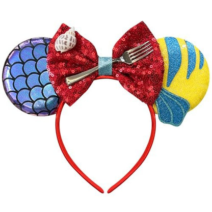 Bmobuo Mermaid Mouse Ears Headband for Women - Purple Fish Scales Sequin Bows Headband for Adult Park Ears Avelisse