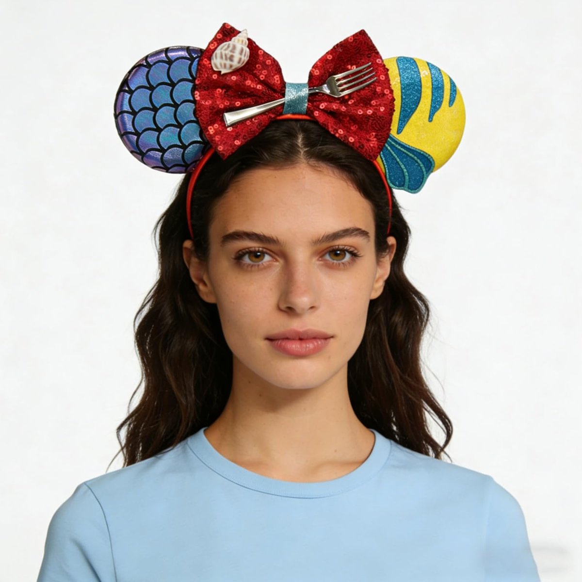 Bmobuo Mermaid Mouse Ears Headband for Women - Purple Fish Scales Sequin Bows Headband for Adult Park Ears Avelisse