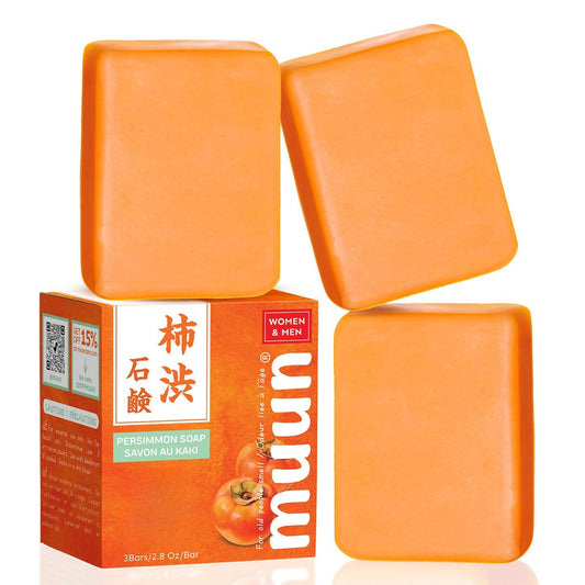 Muun Persimmon Soap Pack 3 – Japanese Deodorant Soap for Old People Smell & Odor Control, Deodorizing Body Wash, Smooth Deeply Cleansing Body Odor Eliminator