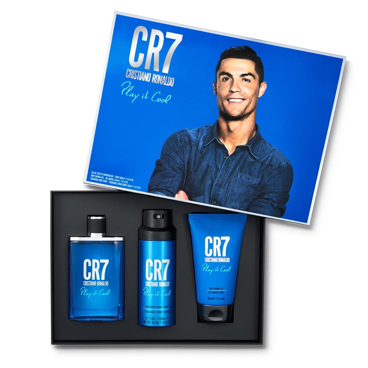 Play It Cool by Cristiano Ronaldo for Men - 3 Pc Gift Set: 3.4oz Eau de Toilette Spray, 5.1oz Shower Gel, 4.1oz Body Spray Avelisse