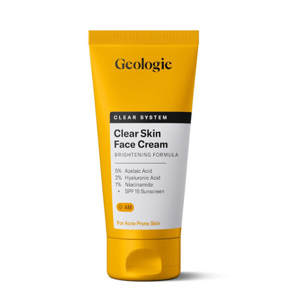 Geologie Clear Skin Face Cream with SPF15 – Daily Moisturizer for Acne-Prone Skin, Azelaic Acid, Niacinamide & Hyaluronic Acid, Lightweight & Oil-Free, 60 ML