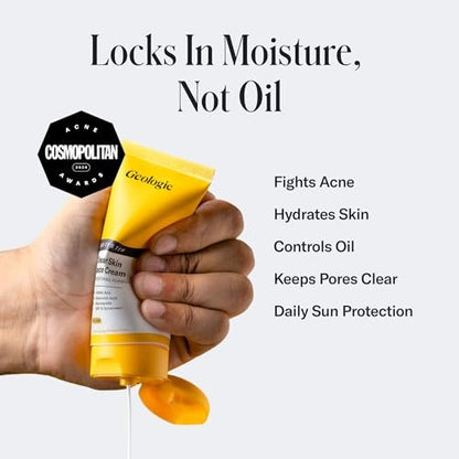 Geologie Clear Skin Face Cream with SPF15 – Daily Moisturizer for Acne-Prone Skin, Azelaic Acid, Niacinamide & Hyaluronic Acid, Lightweight & Oil-Free, 60 ML