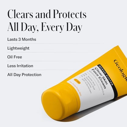 Geologie Clear Skin Face Cream with SPF15 – Daily Moisturizer for Acne-Prone Skin, Azelaic Acid, Niacinamide & Hyaluronic Acid, Lightweight & Oil-Free, 60 ML