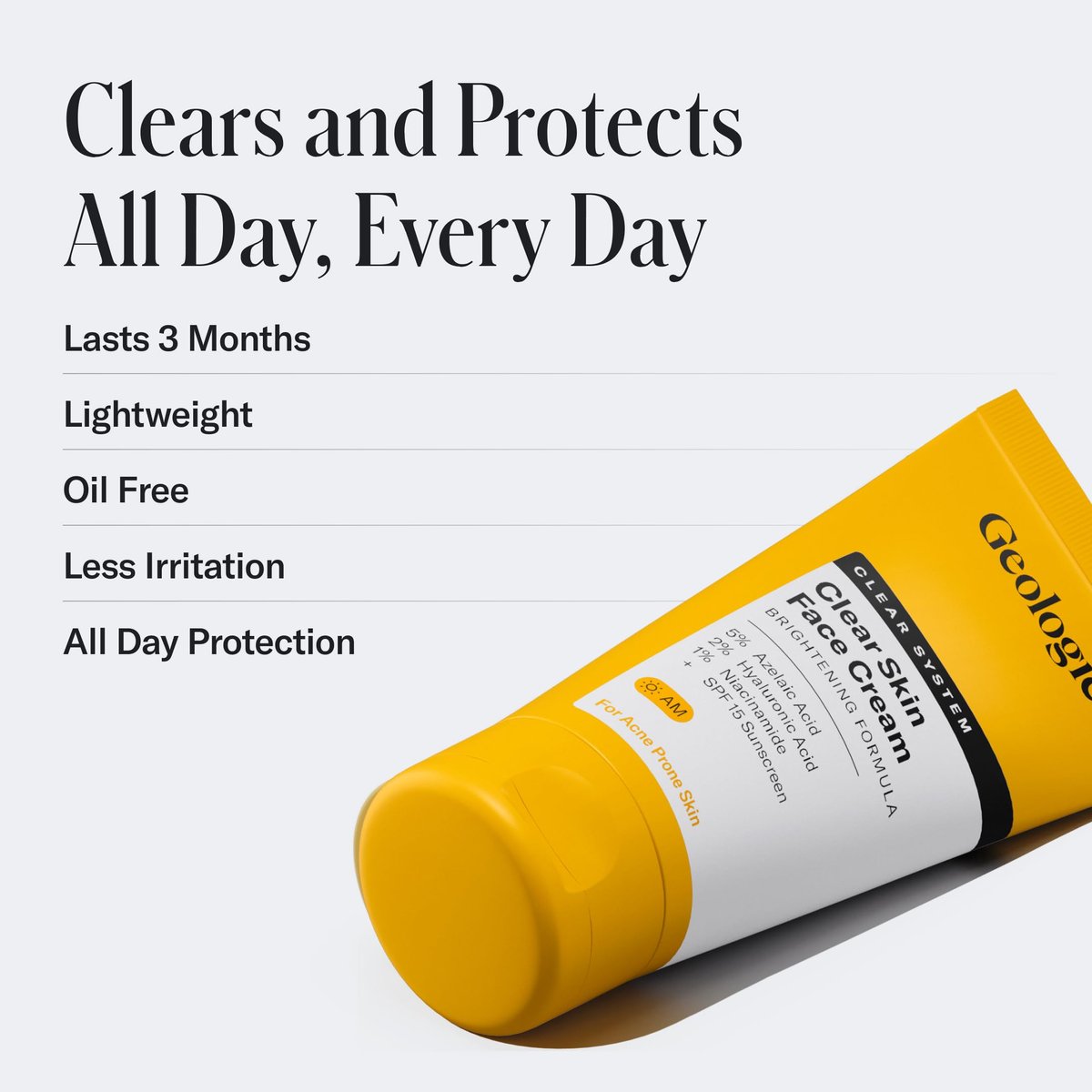 Geologie Clear Skin Face Cream with SPF15 – Daily Moisturizer for Acne-Prone Skin, Azelaic Acid, Niacinamide & Hyaluronic Acid, Lightweight & Oil-Free, 60 ML - görsel 3