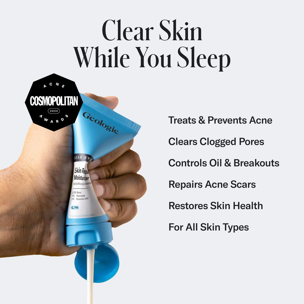 Geologie Skin Repair Moisturizer Face Cream | Clear System Retinol Resurfacing Formula | For Blemish Prone Skin with Niacinamide & Hyaluronic Acid | 60 ML - görsel 3