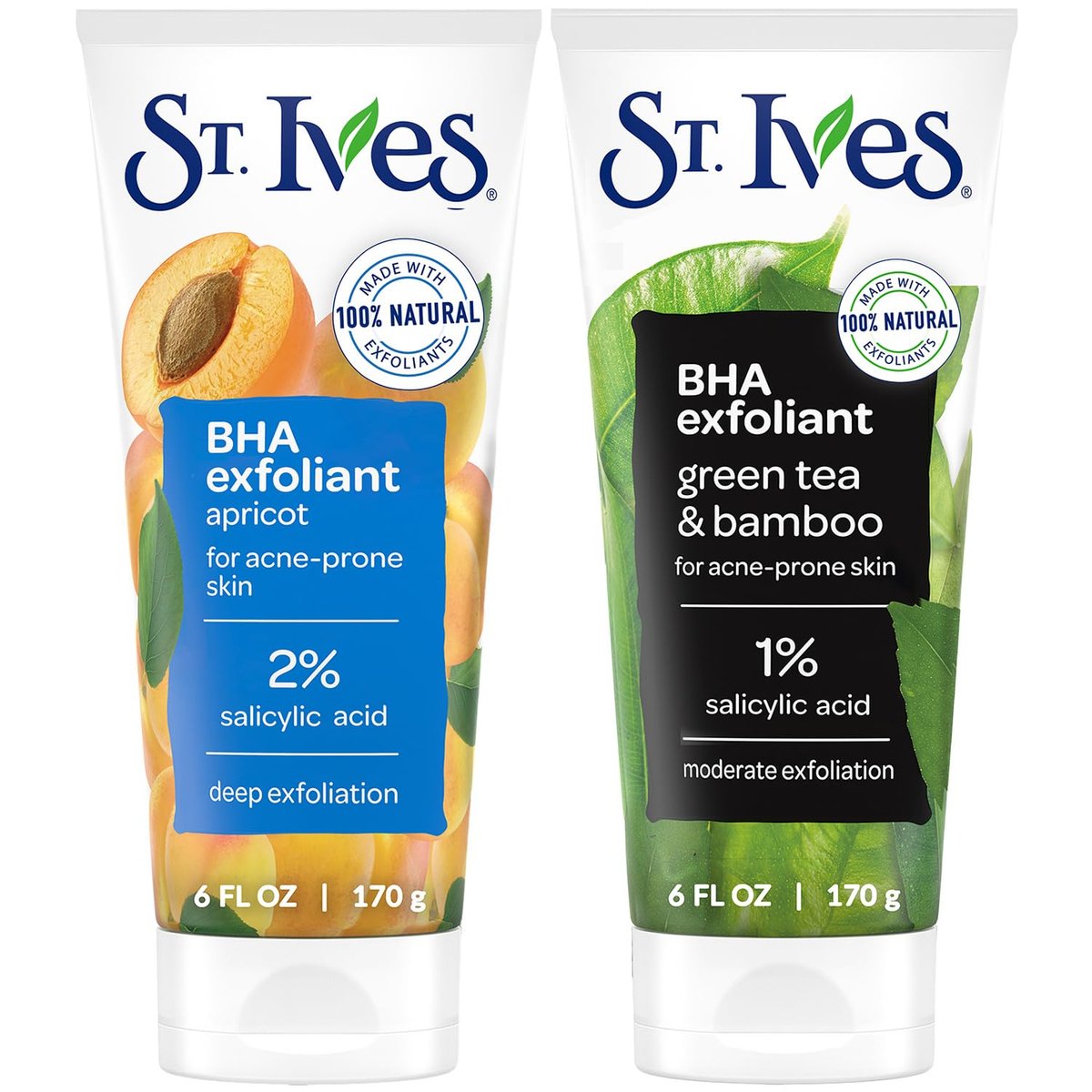 St. Ives Facial Scrub Variety 2-Pack – Fresh Skin Apricot & Blackhead Clearing Green Tea Exfoliating Face Scrubs, 6 oz Each Avelisse