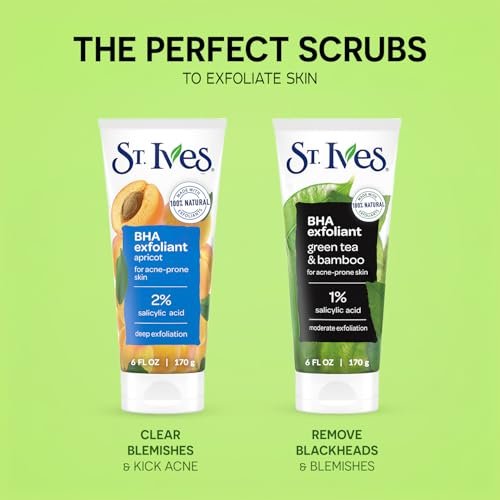St. Ives Facial Scrub Variety 2-Pack – Fresh Skin Apricot & Blackhead Clearing Green Tea Exfoliating Face Scrubs, 6 oz Each Avelisse