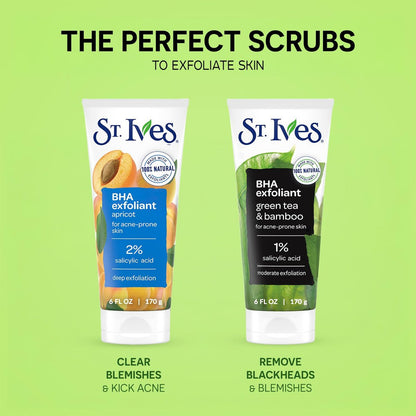 St. Ives Facial Scrub Variety 2-Pack – Fresh Skin Apricot & Blackhead Clearing Green Tea Exfoliating Face Scrubs, 6 oz Each Avelisse