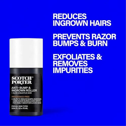 Scotch Porter Anti-Bump & Ingrown Roller for Men – Treat Razor Bumps & Ingrown Hairs with Aloe Vera & Salicylic Acid – Smooth, Balanced Skin – 3.04 oz Avelisse