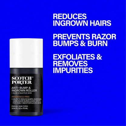Scotch Porter Anti-Bump & Ingrown Roller for Men – Treat Razor Bumps & Ingrown Hairs with Aloe Vera & Salicylic Acid – Smooth, Balanced Skin – 3.04 oz Avelisse