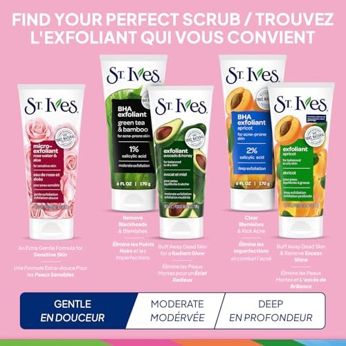 St. Ives Face Scrub Exfoliant Variety 2-Pack – Avocado & Honey + Rose Water & Aloe Vera for Balanced, Dry & Sensitive Skin Avelisse