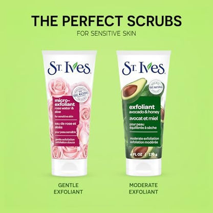 St. Ives Face Scrub Exfoliant Variety 2-Pack – Avocado & Honey + Rose Water & Aloe Vera for Balanced, Dry & Sensitive Skin Avelisse