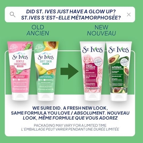 St. Ives Face Scrub Exfoliant Variety 2-Pack – Avocado & Honey + Rose Water & Aloe Vera for Balanced, Dry & Sensitive Skin Avelisse