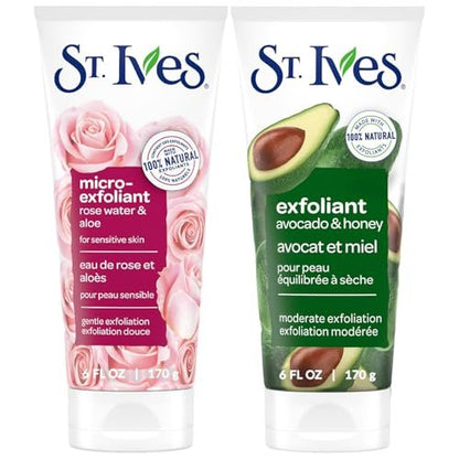 St. Ives Face Scrub Exfoliant Variety 2-Pack – Avocado & Honey + Rose Water & Aloe Vera for Balanced, Dry & Sensitive Skin Avelisse