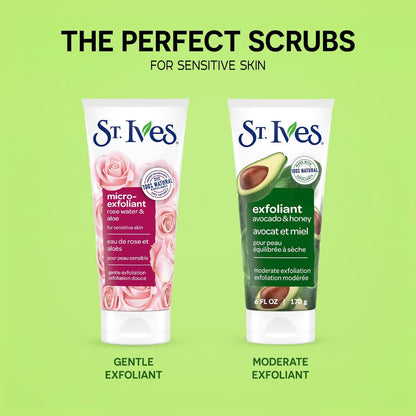 St. Ives Face Scrub Exfoliant Variety 2-Pack – Avocado & Honey + Rose Water & Aloe Vera for Balanced, Dry & Sensitive Skin Avelisse