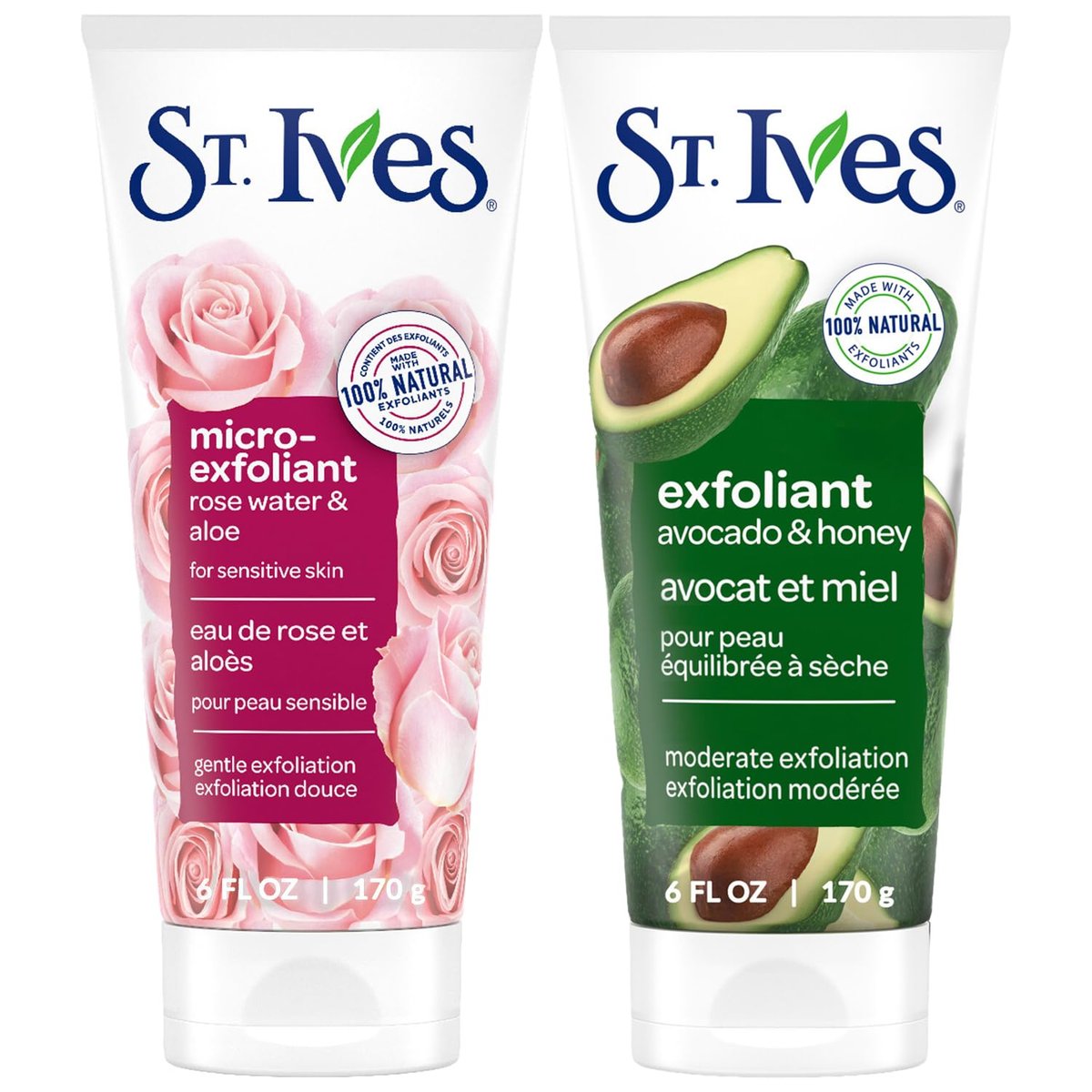 St. Ives Face Scrub Exfoliant Variety 2-Pack – Avocado & Honey + Rose Water & Aloe Vera for Balanced, Dry & Sensitive Skin Avelisse