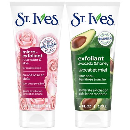 St. Ives Face Scrub Exfoliant Variety 2-Pack – Avocado & Honey + Rose Water & Aloe Vera for Balanced, Dry & Sensitive Skin Avelisse