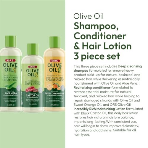 ORS Olive Oil Shampoo, Conditioner & Hair Lotion Set for Stronger, Healthier Hair – 3 Piece Kit Avelisse