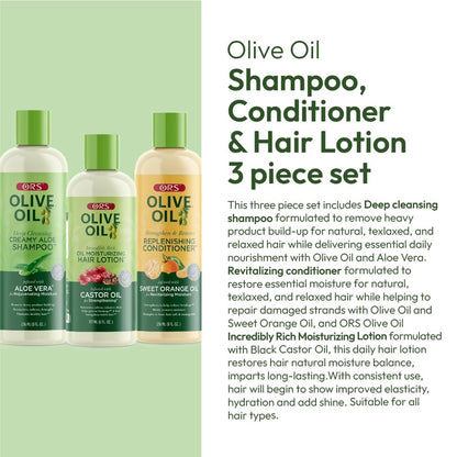 ORS Olive Oil Shampoo, Conditioner & Hair Lotion Set for Stronger, Healthier Hair – 3 Piece Kit Avelisse