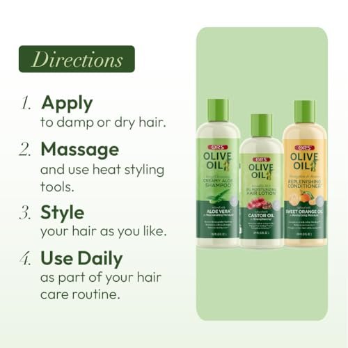ORS Olive Oil Shampoo, Conditioner & Hair Lotion Set for Stronger, Healthier Hair – 3 Piece Kit Avelisse