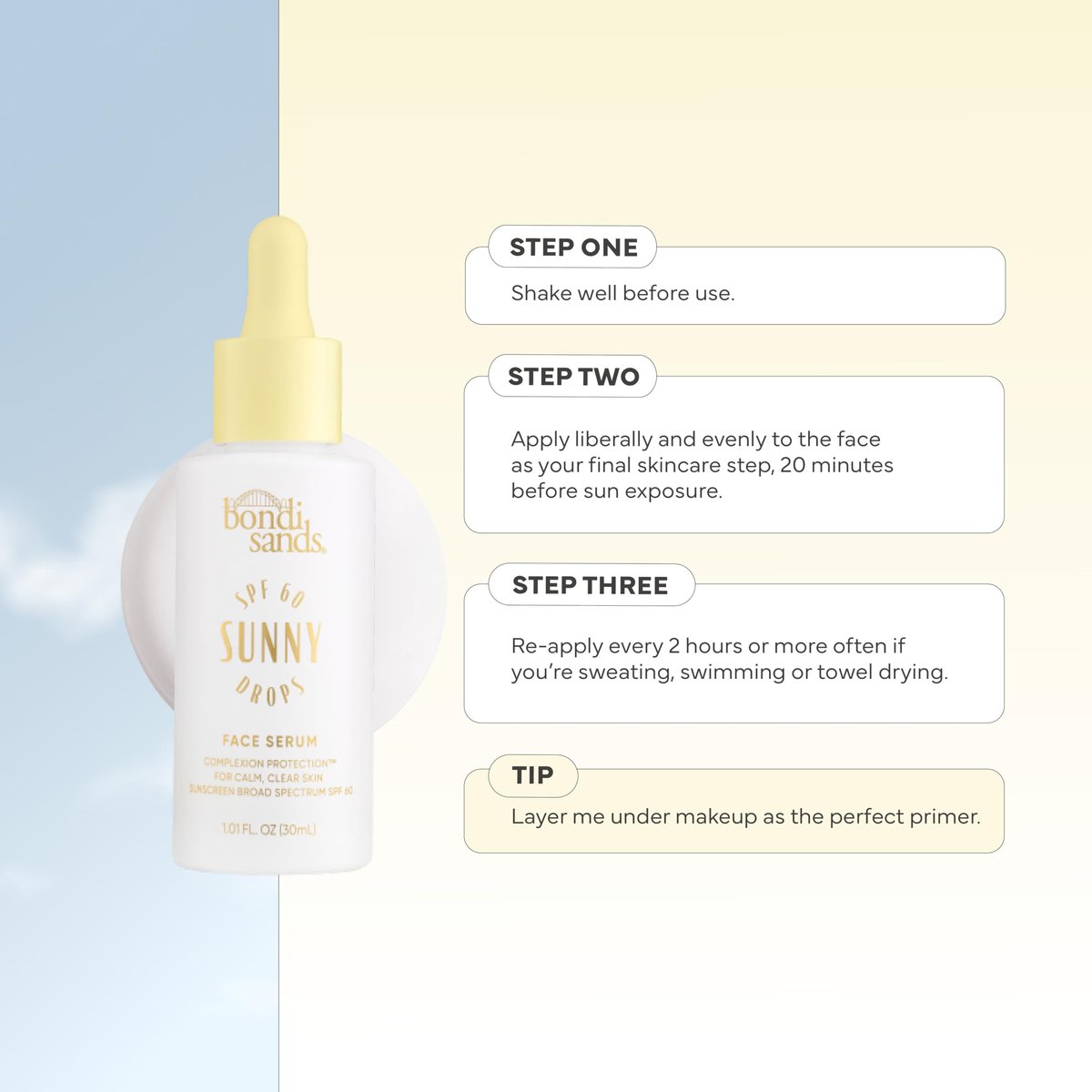 Bondi Sands Sunny Drops SPF 60 Face Serum - Hydrating & Nourishing Broad Spectrum Sunscreen, Lightweight Silky-Smooth Finish, Oil-Free, 1.01 Fl Oz Avelisse