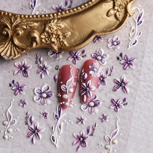 JMEOWIO 3D Embossed Flower Nail Art Stickers - 4 Sheets Self-Adhesive 5D Floral Nail Decals for Spring Summer Design - görsel 15