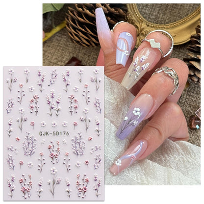 JMEOWIO 3D Embossed Flower Nail Art Stickers Decals - Self-Adhesive 5D Spring Summer Floral Nail Supplies, 4 Sheets Avelisse