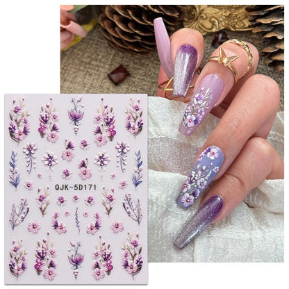 JMEOWIO 3D Embossed Flower Nail Art Stickers Decals - Self-Adhesive 5D Spring Summer Floral Nail Supplies, 4 Sheets Avelisse