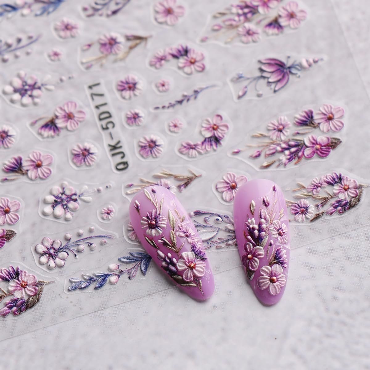 JMEOWIO 3D Embossed Flower Nail Art Stickers Decals - Self-Adhesive 5D Spring Summer Floral Nail Supplies, 4 Sheets Avelisse
