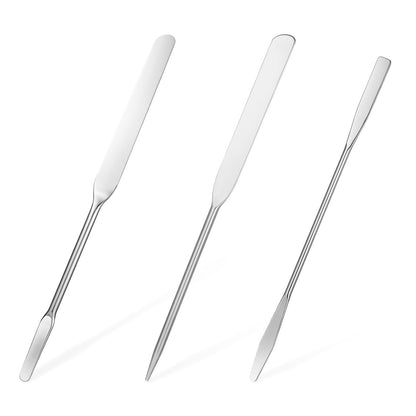 JJUNW 3-Pack Stainless Steel Makeup Spatula Set – Double-Edged Foundation Spatula for Even Application, Face Cream Applicator, and Cosmetic Mixing Tool