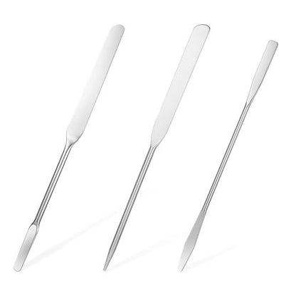 JJUNW 3-Pack Stainless Steel Makeup Spatula Set – Double-Edged Foundation Spatula for Even Application, Face Cream Applicator, and Cosmetic Mixing Tool
