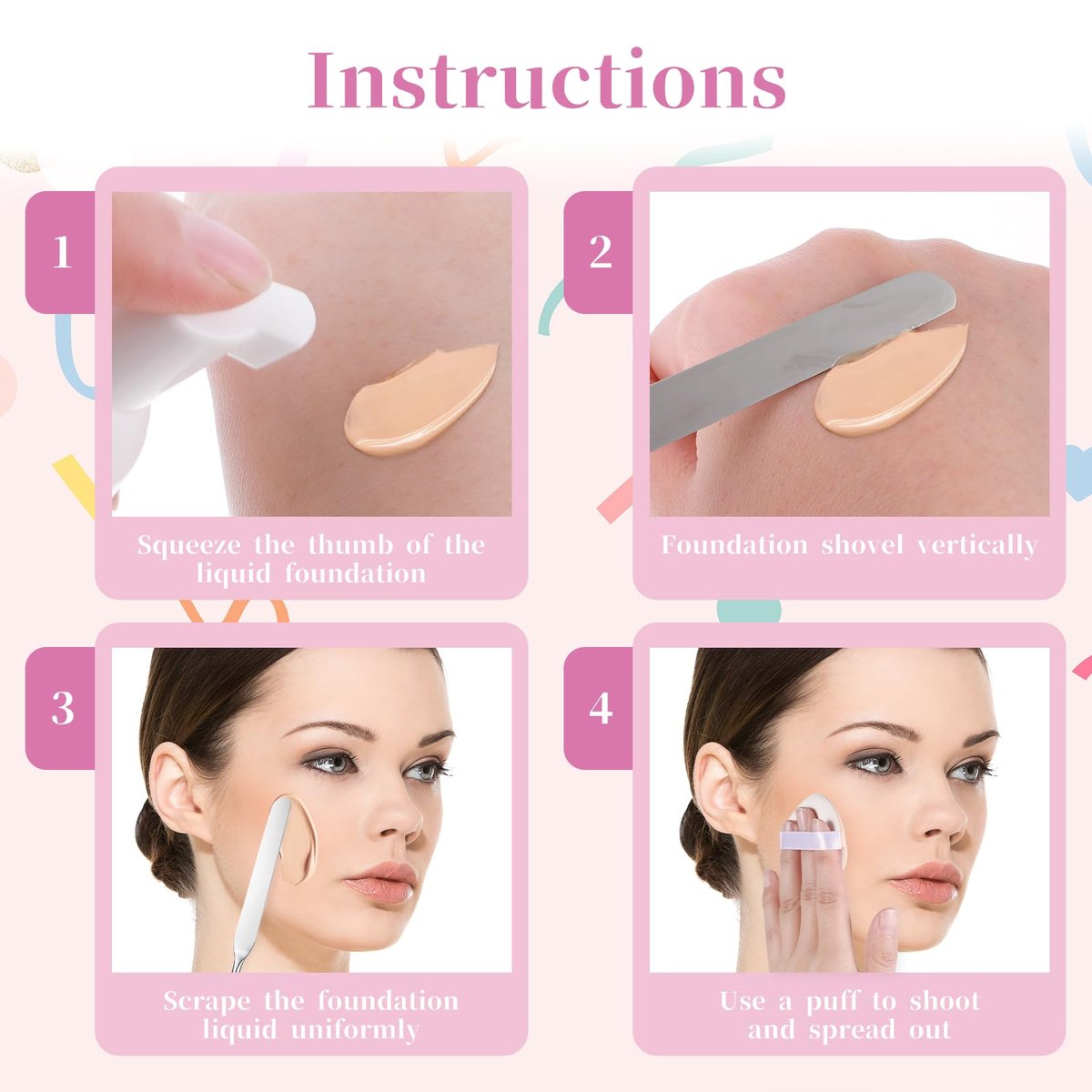 JJUNW 3-Pack Stainless Steel Makeup Spatula Set – Double-Edged Foundation Spatula for Even Application, Face Cream Applicator, and Cosmetic Mixing Tool - görsel 5